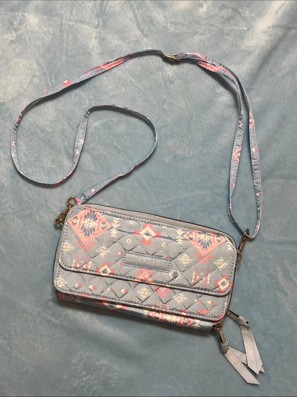 Simply Southern Quilted Wallet Crossbody | Blue Aztec Print | LIKE NEW